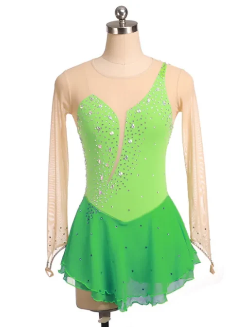 Figure Skating Dress Women's Girls' Ice Skating Dress Black Yellow Pink Mesh Spandex High Elasticity Training Competition Skating Wear Crystal / Rhinestone Long Sleeve Ice Skating Figure Skating