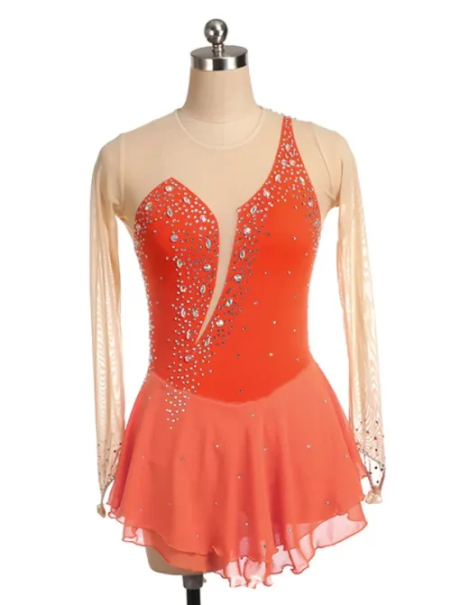 Figure Skating Dress Women's Girls' Ice Skating Dress Black Yellow Pink Mesh Spandex High Elasticity Training Competition Skating Wear Crystal / Rhinestone Long Sleeve Ice Skating Figure Skating