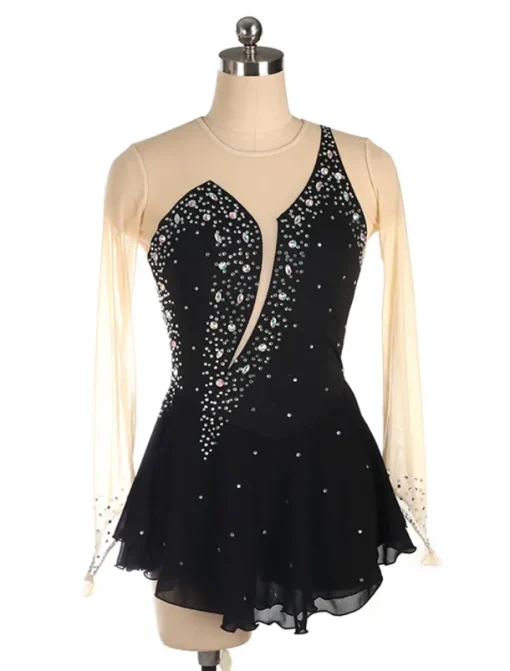 Figure Skating Dress Women's Girls' Ice Skating Dress Black Yellow Pink Mesh Spandex High Elasticity Training Competition Skating Wear Crystal / Rhinestone Long Sleeve Ice Skating Figure Skating