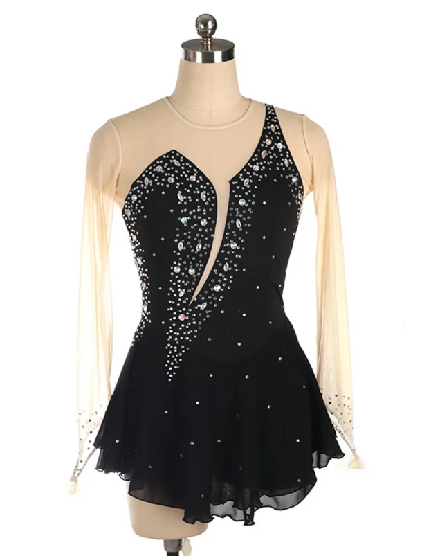 Figure Skating Dress Women's Girls' Ice Skating Dress Black Yellow Pink Mesh Spandex High Elasticity Training Competition Skating Wear Crystal / Rhinestone Long Sleeve Ice Skating Figure Skating