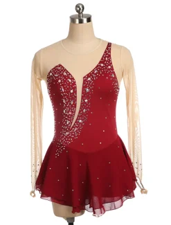 Figure Skating Dress Women's Girls' Ice Skating Dress Black Yellow Pink Mesh Spandex High Elasticity Training Competition Skating Wear Crystal / Rhinestone Long Sleeve Ice Skating Figure Skating