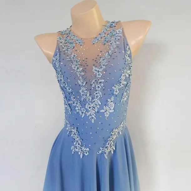 Figure Skating Dress Women's Girls' Ice Skating Dress Blue High Elasticity Training Competition Skating Wear Classic Crystal / Rhinestone Long Sleeve Ice Skating Figure Skating