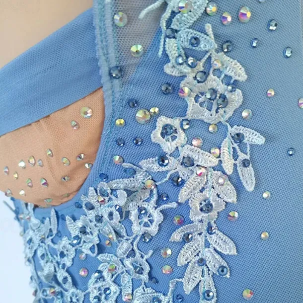 Figure Skating Dress Women's Girls' Ice Skating Dress Blue High Elasticity Training Competition Skating Wear Classic Crystal / Rhinestone Long Sleeve Ice Skating Figure Skating