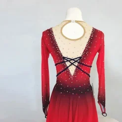 Figure Skating Dress Women's Girls' Ice Skating Dress Red High Elasticity Training Competition Skating Wear Classic Crystal / Rhinestone Long Sleeve Ice Skating Figure Skating