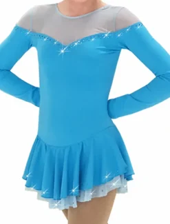 Figure Skating Dress Women's Girls' Ice Skating Dress Outfits Fuchsia Blue Patchwork Spandex High Elasticity Training Competition Skating Wear Handmade Patchwork Crystal / Rhinestone Long Sleeve Ice