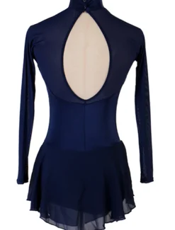 Figure Skating Dress Women's Girls' Ice Skating Dress Outfits Dark Navy Patchwork Mesh Spandex High Elasticity Practice Professional Competition Skating Wear Handmade Classic Crystal / Rhinestone