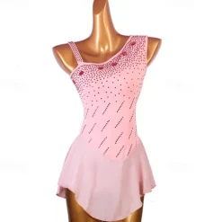 Figure Skating Dress Women's Girls' Ice Skating Dress Pink Patchwork Mesh Spandex High Elasticity Training Practice Professional Skating Wear Classic Crystal / Rhinestone Sleeveless Ice Skating