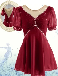 Figure Skating Dress Women's Ice Skating Dress Yan pink Violet White / White Mesh Spandex Leisure Sports Practice Competition Skating Wear Handmade Short Sleeve Skating / Rhinestone