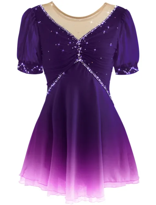 Figure Skating Dress Women's Ice Skating Dress Yan pink Violet White / White Mesh Spandex Leisure Sports Practice Competition Skating Wear Handmade Short Sleeve Skating / Rhinestone
