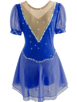 Figure Skating Dress Women's Ice Skating Dress Yan pink Violet White / White Mesh Spandex Leisure Sports Practice Competition Skating Wear Handmade Short Sleeve Skating / Rhinestone