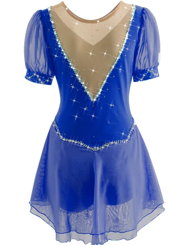 Figure Skating Dress Women's Ice Skating Dress Yan pink Violet White / White Mesh Spandex Leisure Sports Practice Competition Skating Wear Handmade Short Sleeve Skating / Rhinestone