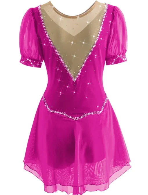 Figure Skating Dress Women's Ice Skating Dress Yan pink Violet White / White Mesh Spandex Leisure Sports Practice Competition Skating Wear Handmade Short Sleeve Skating / Rhinestone