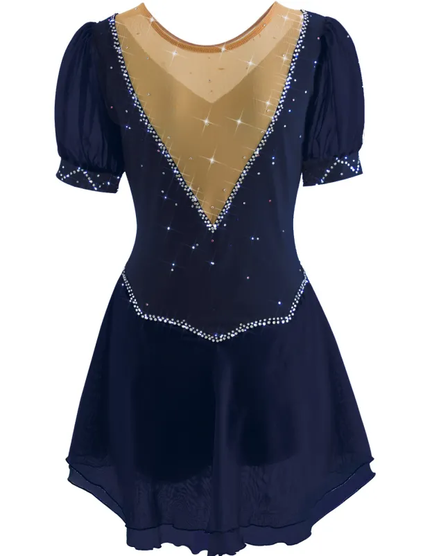 Figure Skating Dress Women's Ice Skating Dress Yan pink Violet White / White Mesh Spandex Leisure Sports Practice Competition Skating Wear Handmade Short Sleeve Skating / Rhinestone