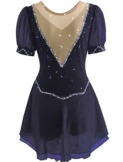 Figure Skating Dress Women's Ice Skating Dress Yan pink Violet White / White Mesh Spandex Leisure Sports Practice Competition Skating Wear Handmade Short Sleeve Skating / Rhinestone