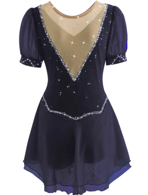 Figure Skating Dress Women's Ice Skating Dress Yan pink Violet White / White Mesh Spandex Leisure Sports Practice Competition Skating Wear Handmade Short Sleeve Skating / Rhinestone