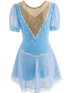 Figure Skating Dress Women's Ice Skating Dress Yan pink Violet White / White Mesh Spandex Leisure Sports Practice Competition Skating Wear Handmade Short Sleeve Skating / Rhinestone