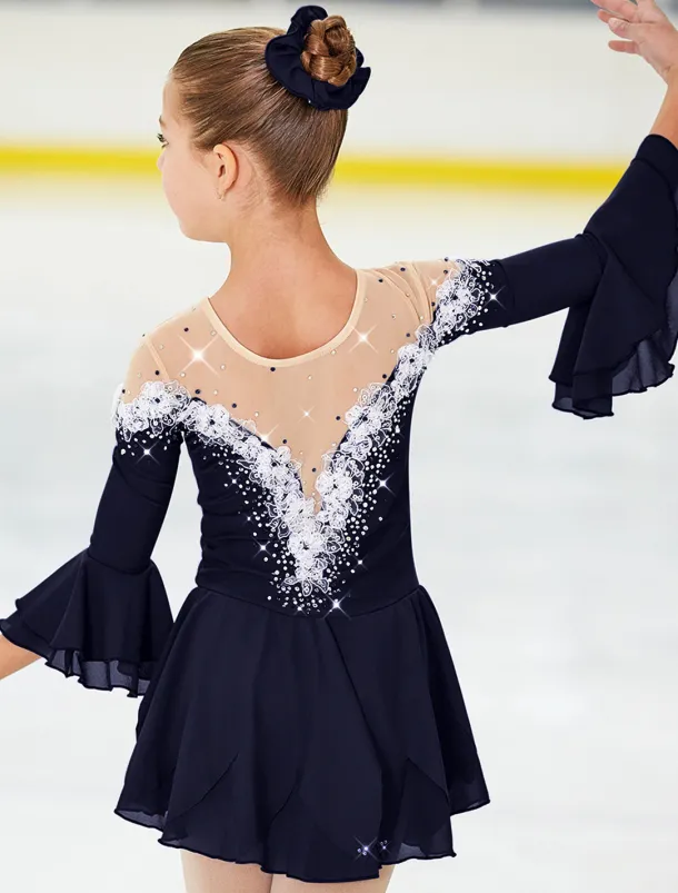 Figure Skating Dress Women's Girls' Ice Skating Dress Violet White Yellow Patchwork Flower Mesh High Elasticity Training Practice Competition Skating Wear Handmade Floral Botanical Half Sleeve Ice