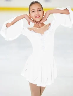 Figure Skating Dress Women's Girls' Ice Skating Dress Violet White Yellow Patchwork Flower Mesh High Elasticity Training Practice Competition Skating Wear Handmade Floral Botanical Half Sleeve Ice