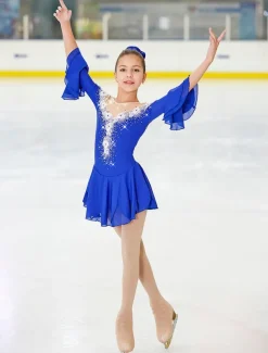 Figure Skating Dress Women's Girls' Ice Skating Dress Violet White Yellow Patchwork Flower Mesh High Elasticity Training Practice Competition Skating Wear Handmade Floral Botanical Half Sleeve Ice
