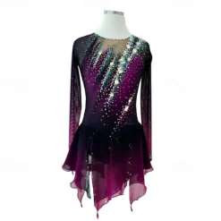 Figure Skating Dress Women's Girls' Ice Skating Dress Violet Mesh Spandex Lace Training Skating Wear Crystal / Rhinestone Figure Skating