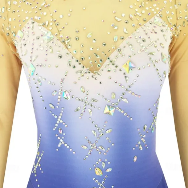 Figure Skating Dress Women's Girls' Ice Skating Dress Blue High Elasticity Training Competition Skating Wear Classic Crystal / Rhinestone Long Sleeve Ice Skating Figure Skating