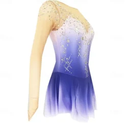 Figure Skating Dress Women's Girls' Ice Skating Dress Blue High Elasticity Training Competition Skating Wear Classic Crystal / Rhinestone Long Sleeve Ice Skating Figure Skating