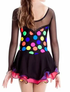 Figure Skating Dress Women's Girls' Ice Skating Dress Outfits Multi color Spandex High Elasticity Training Competition Skating Wear Handmade Patchwork Long Sleeve Ice Skating Figure Skating