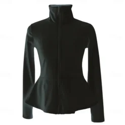 Figure Skating Fleece Jacket Women's Girls' Ice Skating Jacket Top Navy Black White Stretchy Training Competition Skating Wear Thermal Warm Long Sleeve Ice Skating Figure Skating