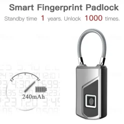Fingerprint Padlock Smart Lock Stainless Steel IP66 Waterproof Biometric Security Lock for Gym Locker Luggage Suitcase