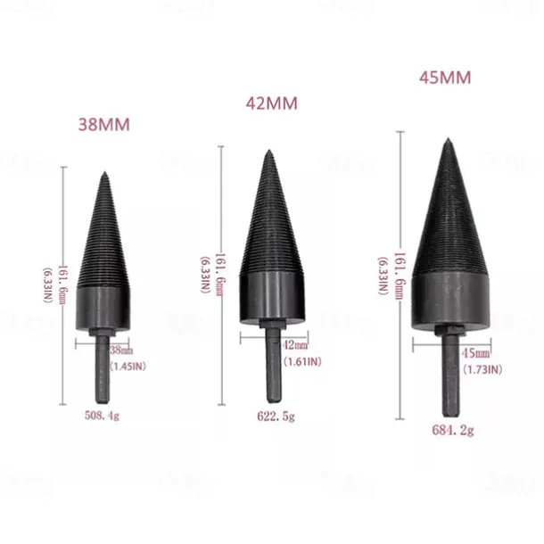 Firewood Log Splitter Drill Bit Wood Splitter Drill Bits Hex Shank Removable Heavy Duty Drill Screw Cone Driver 38mm/42mm/45mm (1.5"/1.65"/1.77")