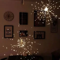 Firework Lights 150 LED Starburst Lights Copper Wire Lights 8 Modes Battery Operated Fairy Lights with Remote Warm White Hanging Christmas Lights for Party Patio Bedroom Decoration