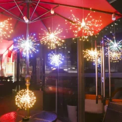 Firework Lights 150 LED Starburst Lights Copper Wire Lights 8 Modes Battery Operated Fairy Lights with Remote Warm White Hanging Christmas Lights for Party Patio Bedroom Decoration