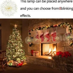Firework Lights 150 LED Starburst Lights Copper Wire Lights 8 Modes Battery Operated Fairy Lights with Remote Warm White Hanging Christmas Lights for Party Patio Bedroom Decoration