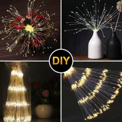 Firework Lights 150 LED Starburst Lights Copper Wire Lights 8 Modes Battery Operated Fairy Lights with Remote Warm White Hanging Christmas Lights for Party Patio Bedroom Decoration