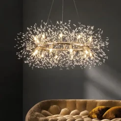 Fireworks Crystal Chandelier Modern, Sputnik Dandelion Chandelier, 12/20 Lights Chrome Pendant Lighting for Restaurant Stairs Kitchen Dining Room Bedroom Living Room