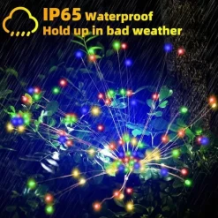 Fireworks Solar Lights Outdoor Pathway Lights Solar Powered Starburst Fairy Lights Waterproof 8 Lighting Modes with Remote Control For Patio Decorative Landscape 90/120/150/180/200 LEDs