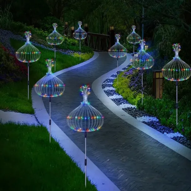Fireworks Solar Lights Outdoor Pathway Lights Solar Powered Starburst Fairy Lights Waterproof 8 Lighting Modes with Remote Control For Patio Decorative Landscape 90/120/150/180/200 LEDs
