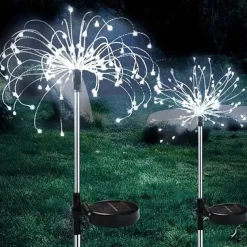 Fireworks Solar Lights Outdoor Pathway Lights Solar Powered Starburst Fairy Lights Waterproof 8 Lighting Modes with Remote Control For Patio Decorative Landscape 90/120/150/180/200 LEDs