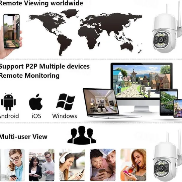 Five Lens HD 1080P/720P Wireless Speed Dome PTZ WiFi IP Camera Two-way Intercom Full Color Night Vision Motion Detection 5G Dual-band IP66 Waterproof Indoor and Outdoor Surveillance Camera