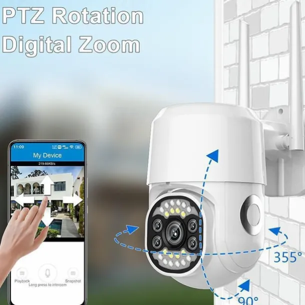 Five Lens HD 1080P/720P Wireless Speed Dome PTZ WiFi IP Camera Two-way Intercom Full Color Night Vision Motion Detection 5G Dual-band IP66 Waterproof Indoor and Outdoor Surveillance Camera