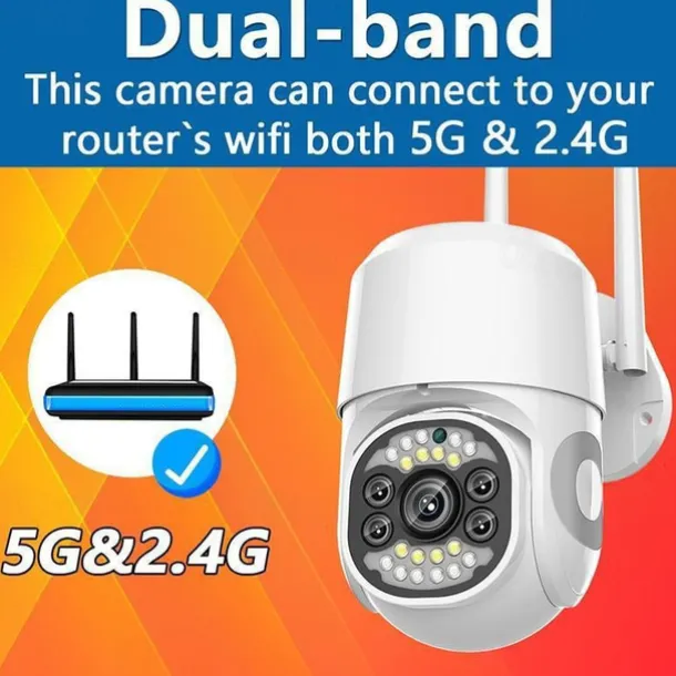 Five Lens HD 1080P/720P Wireless Speed Dome PTZ WiFi IP Camera Two-way Intercom Full Color Night Vision Motion Detection 5G Dual-band IP66 Waterproof Indoor and Outdoor Surveillance Camera