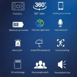 Five Lens HD 1080P/720P Wireless Speed Dome PTZ WiFi IP Camera Two-way Intercom Full Color Night Vision Motion Detection 5G Dual-band IP66 Waterproof Indoor and Outdoor Surveillance Camera