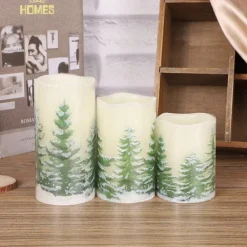 Flameless Candles with Timer Battery Operated Wax Led Pillar Candles Christmas Tree Flickering Candles for Holiday Home Decor Gift Set of 3