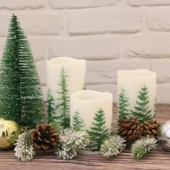 Flameless Candles with Timer Battery Operated Wax Led Pillar Candles Christmas Tree Flickering Candles for Holiday Home Decor Gift Set of 3