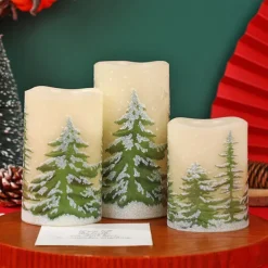 Flameless Candles with Timer Battery Operated Wax Led Pillar Candles Christmas Tree Flickering Candles for Holiday Home Decor Gift Set of 3