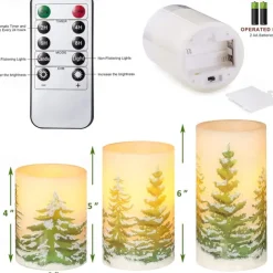 Flameless Candles with Timer Battery Operated Wax Led Pillar Candles Christmas Tree Flickering Candles for Holiday Home Decor Gift Set of 3