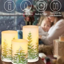 Flameless Candles with Timer Battery Operated Wax Led Pillar Candles Christmas Tree Flickering Candles for Holiday Home Decor Gift Set of 3
