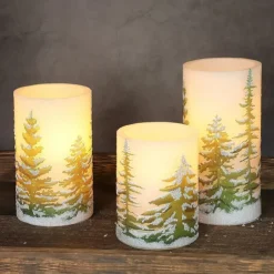 Flameless Candles with Timer Battery Operated Wax Led Pillar Candles Christmas Tree Flickering Candles for Holiday Home Decor Gift Set of 3