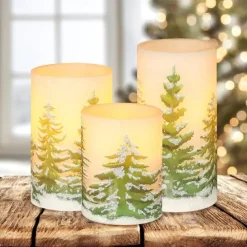 Flameless Candles with Timer Battery Operated Wax Led Pillar Candles Christmas Tree Flickering Candles for Holiday Home Decor Gift Set of 3