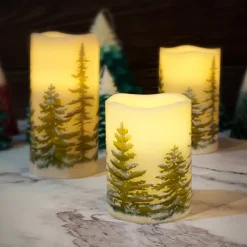 Flameless Candles with Timer Battery Operated Wax Led Pillar Candles Christmas Tree Flickering Candles for Holiday Home Decor Gift Set of 3